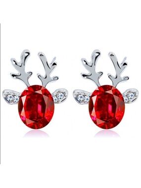 Red Crystal Reindeer Stud Christmas Earrings Holiday Nwt
